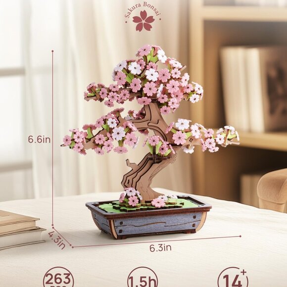 ROBOTIME Sakura Bonsai 3D Puzzles Wooden Artificial Cherry Blossom Tree DIY Mode - Picture 3 of 7